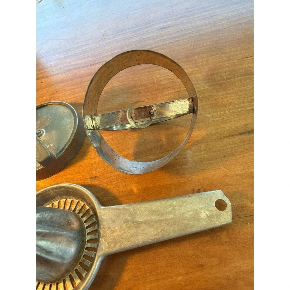 Vintage Aluminum Kitchen Tool Set: Foley Citrus Juicer and Androck Biscuit Cutte